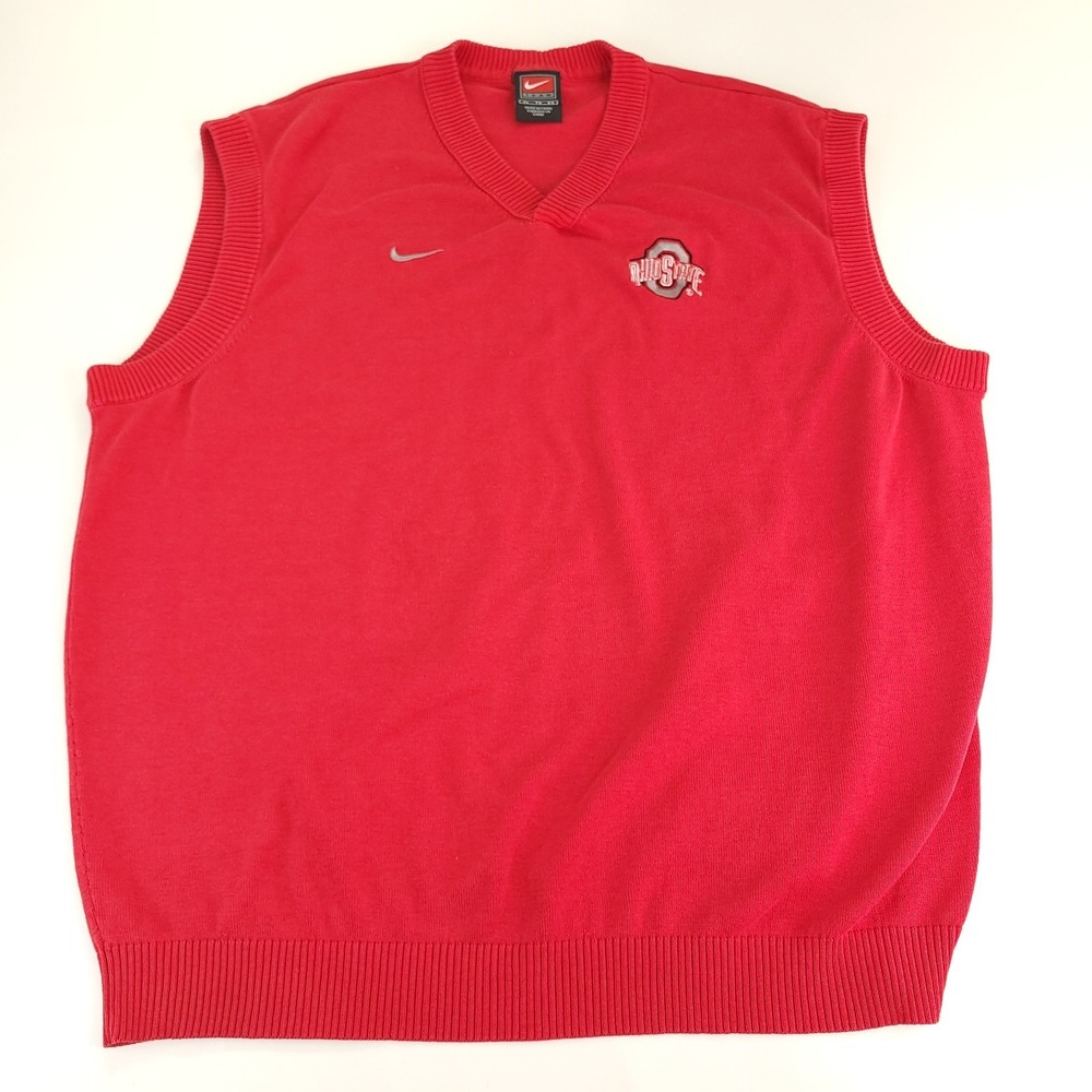 VTG Ohio State Buckeyes Sweater Vest Men's XL Red Nike‎ Team Scarlet Silk Blend